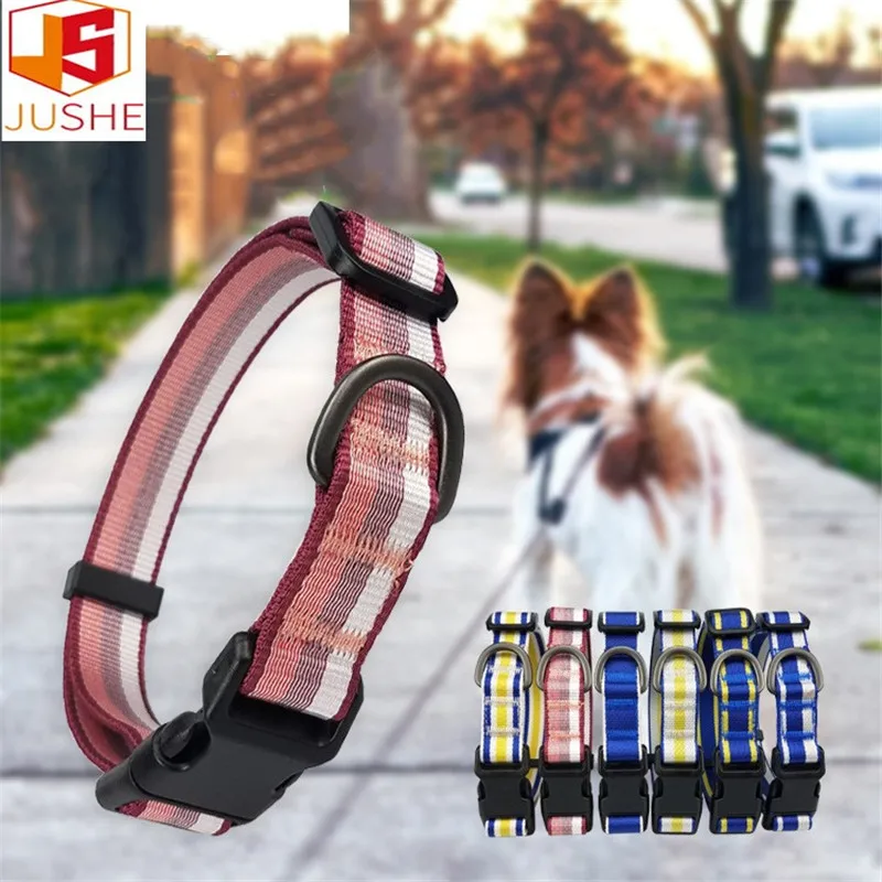 

2020 new adjustable gray yellow red pet leash+collar polyester compact pet two color dog collar