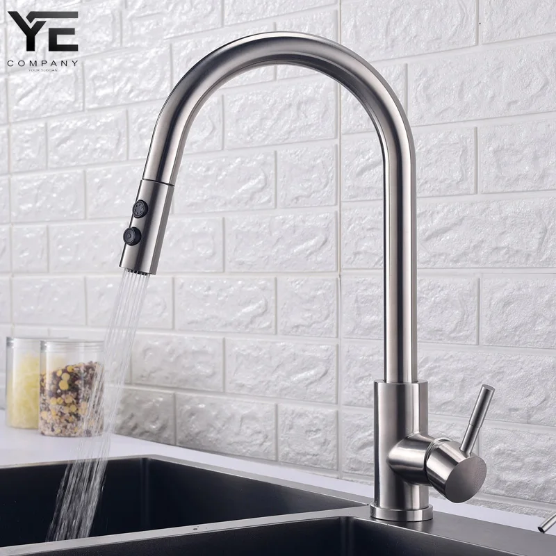 

rotates 304 stainless steel kitchen faucet hot and cold universal xiancai basins smoked pull telescopic sink faucet 00013