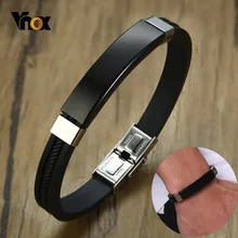 Vnox персонализированные нержавеющая сталь ID браслеты для мужчин женщин черный силиконовый браслет на заказ повседневные спортивные мужские Pulseira
