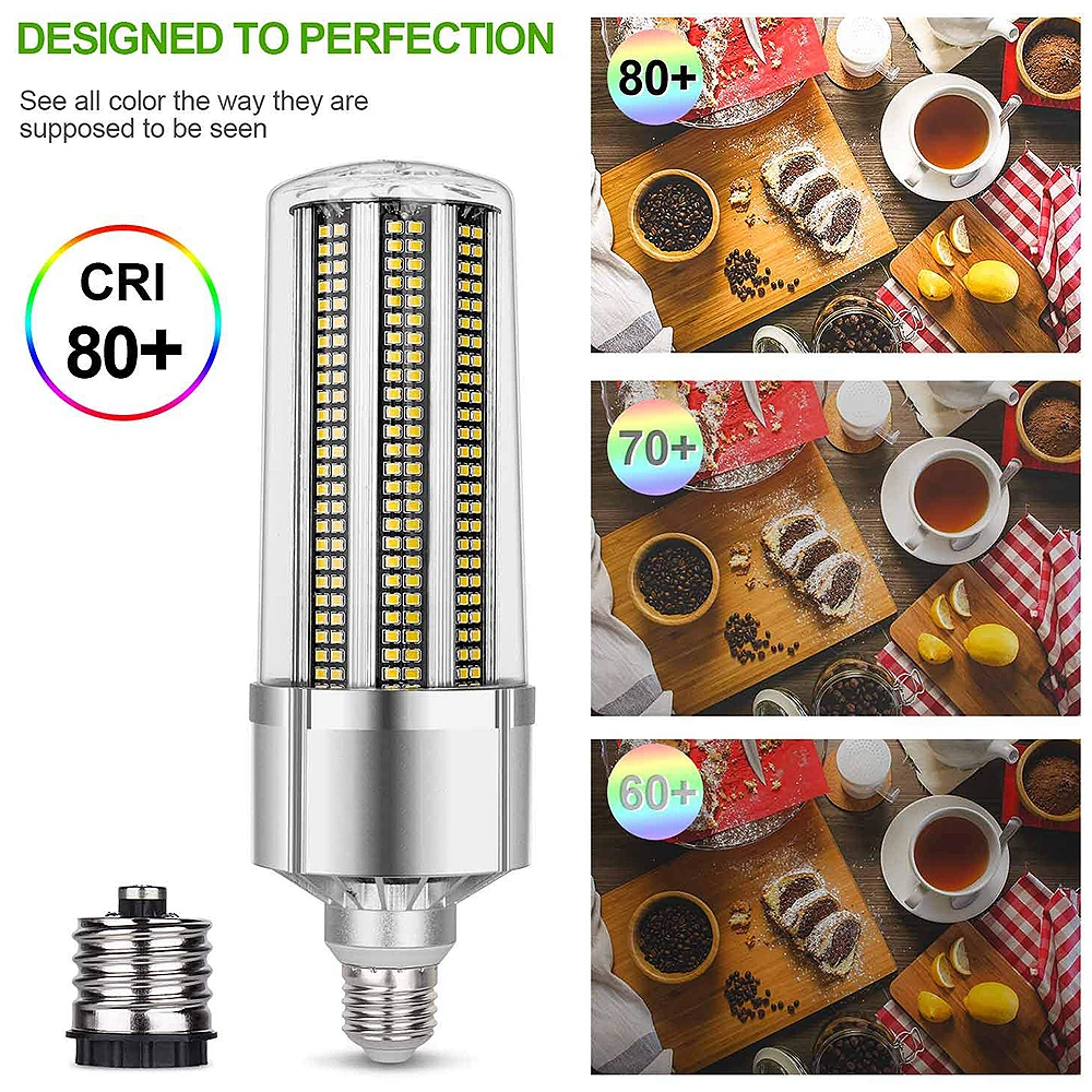 60W Super Bright Corn LED Light Bulb with E27 Large Mogul Base Adapter for Large Area Commercial Ceiling Lighting