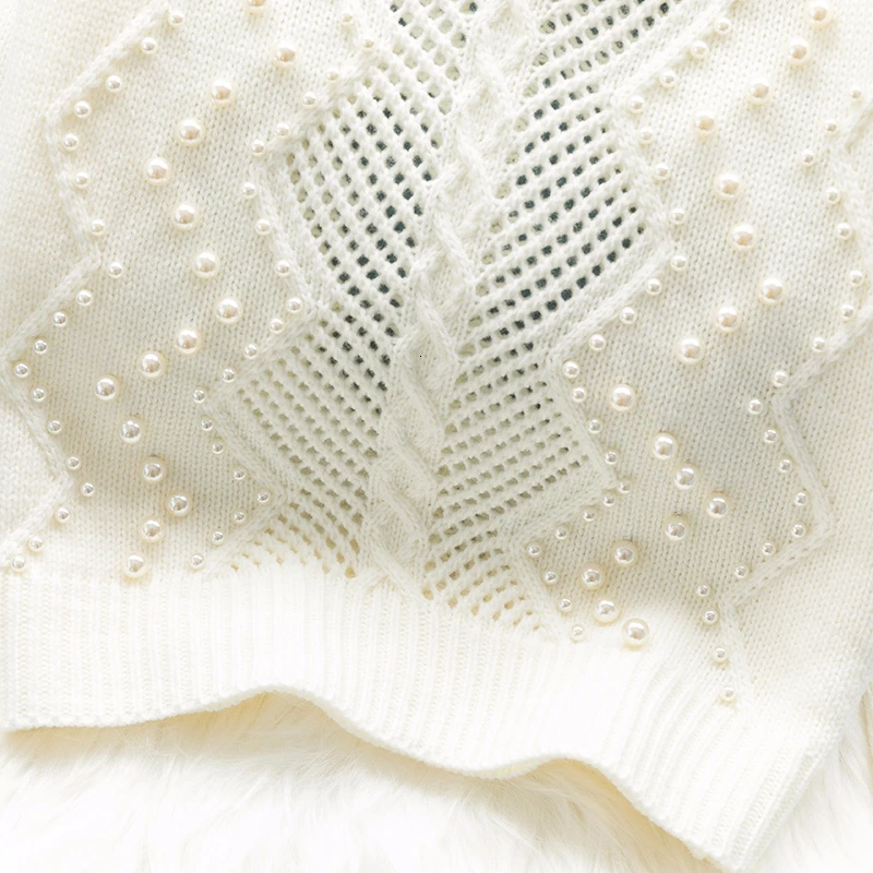 Preise Perlen perlen weiß pullover frauen gestrickte aushöhlen Pullover lose faul pullover grundlegende tops 2019 herbst und winter neue ankunft