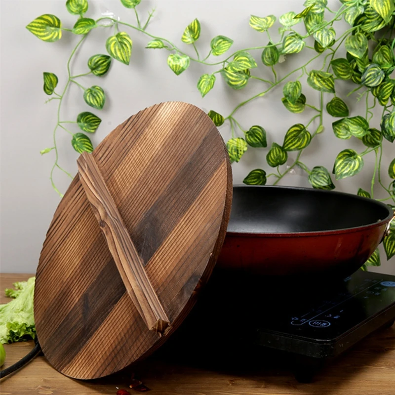 Wooden wood cover Handmade fir anti-scalding pot lid cover wok lid hypotenuse ir