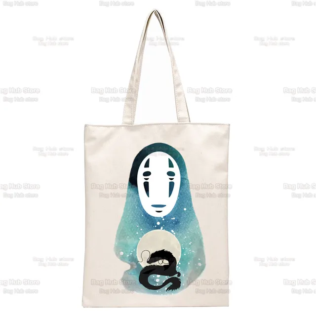 Spirited Away Faceless  Print Reusable Shopping Bag Women Canvas Tote Bags Printing Eco Bag Cartoon Shopper Shoulder Bags N2255B