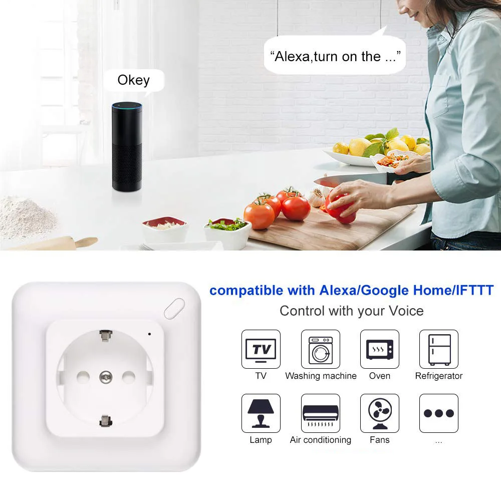 Wifi умная настенная розетка ЕС розетка 16a мониторинг энергии таймер переключатель голосового управления Совместимость Alexa Google IFTTT smart life