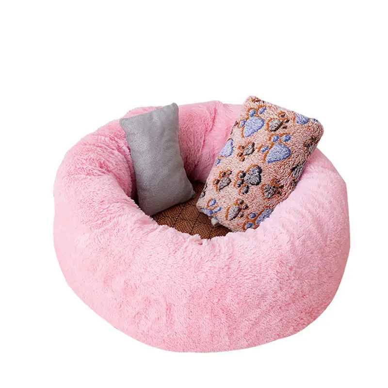 Пушистая кровать для кошек и собак, зимняя теплая круглая спальная кровать, удобная короткая плюшевая подушка для щенков, питомник, переносные товары для кошек - Цвет: Pink