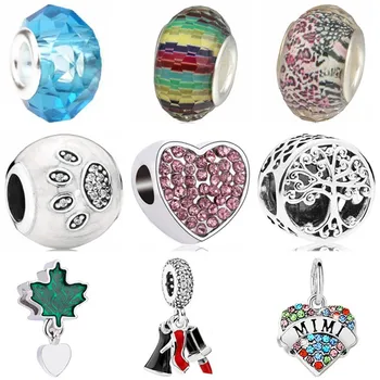 

New Fashion Crystal Enamel Rainbow Maple Leaf Moon Tree Pearl Heart Beads Fit Pandora Charms Bracelets for Women Making Jewelry