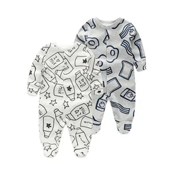 Boys Long Sleeve Cotton Rompers Cartoon Printed Autumn Jumpsuits for Infants New Fashion Baby Footies