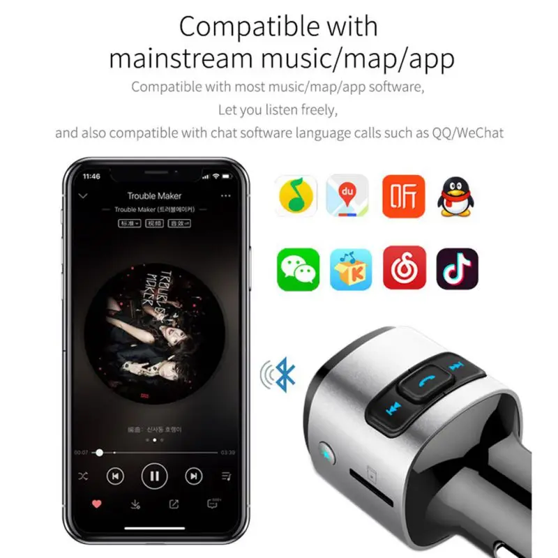 QC3.0 Автомобильный MP3-плеер автомобильный fm-передатчик телефон Hands-free автомобильный mp3 Поддержка голосовой помощник wake-up bluetooth