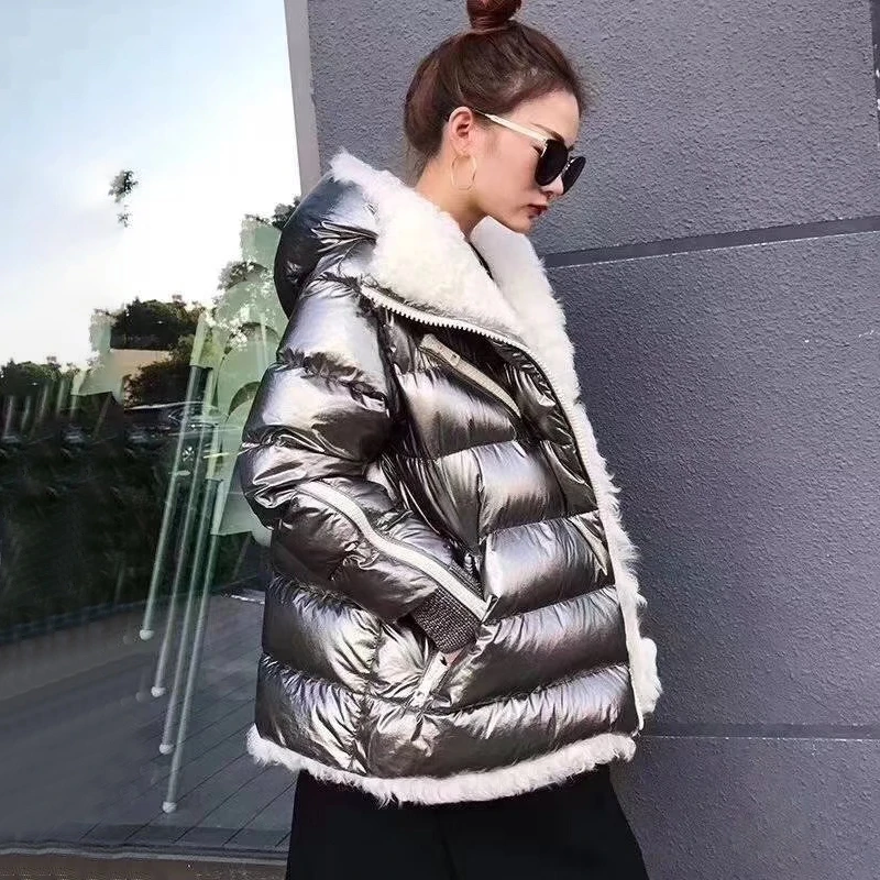 TWOTWINSTYLE клетчатое флокированное хлопковое пальто для женщин с капюшоном, воротником и рукавом, повседневное осенне-зимнее пальто, женская одежда, мода, новинка - Цвет: gray
