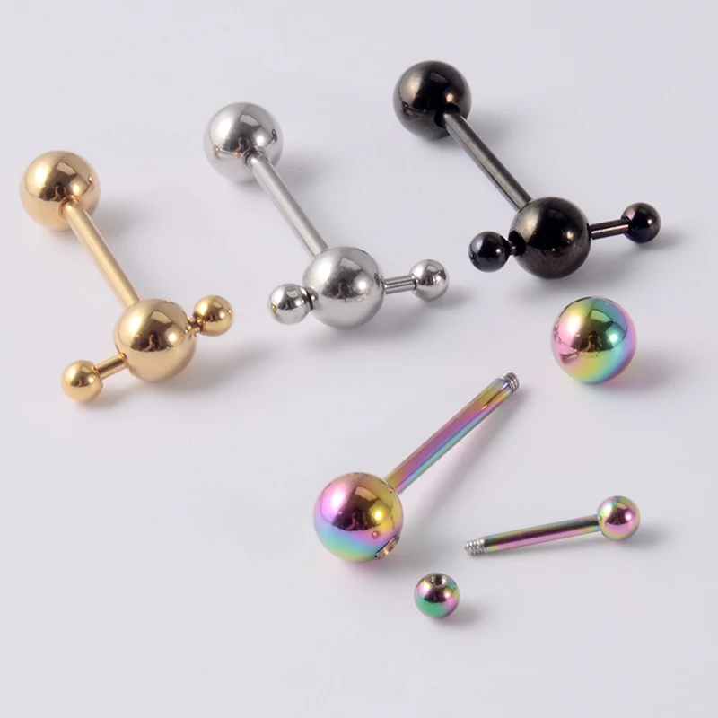 1pcs Stainless Steel Tongue Rings Removable Ball Tongue Barbell Slave