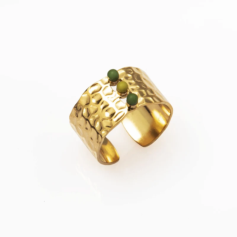 Wild & Free New Gold Wide Opening Finger Rings Jewelry For Women Stainless Steel Handmade Stone Concave Convex Adjustable Ring - Image 4