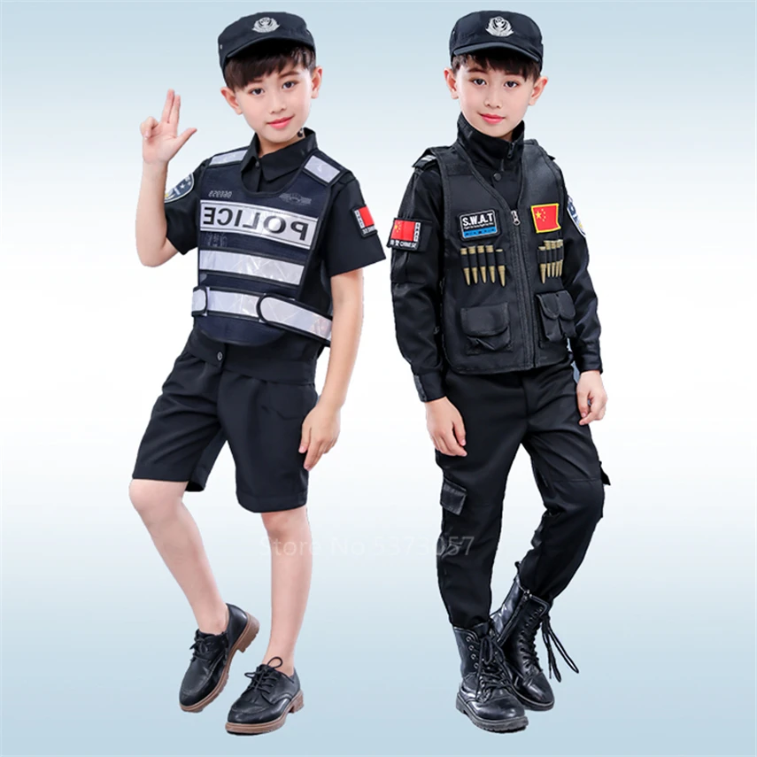 

Special Force Halloween Costume for Kids Disguise Fancy Uniform Cosplay Officer Police Uniform Carnival Party Girl Boy Tactical