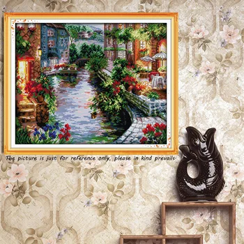 

Home Decoration Needlework Counted Cross Stitch Set Embroidery Cross Kit 14CT Lakeside Houses Pattern Cross-Stitching 50 * 41cm