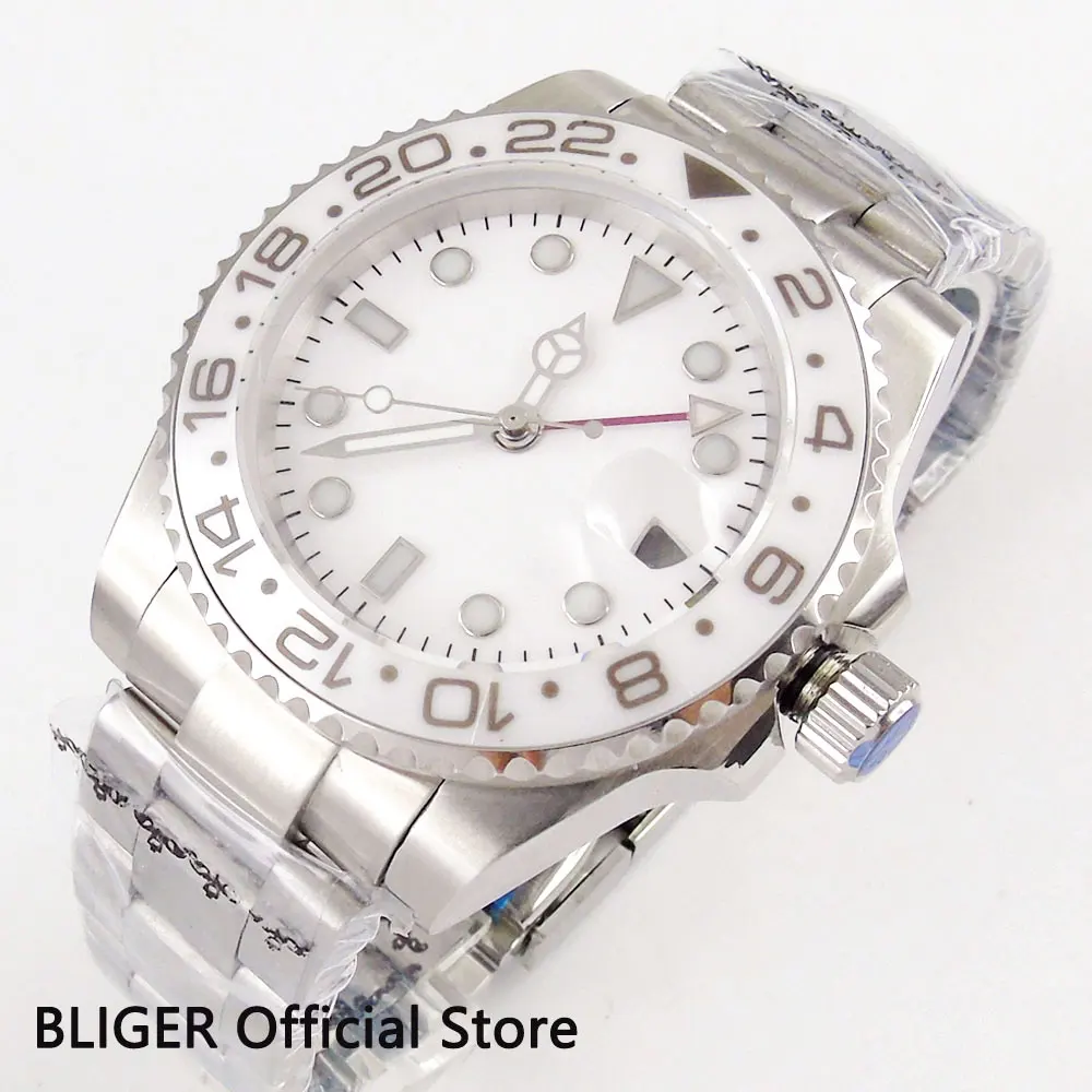 Сапфировое стекло 40 мм белый стерильный циферблат керамический ободок ...