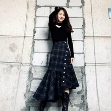 Осенне-зимняя новая юбка, клетчатая юбка в стиле панк, юбка с рыбьим хвостом