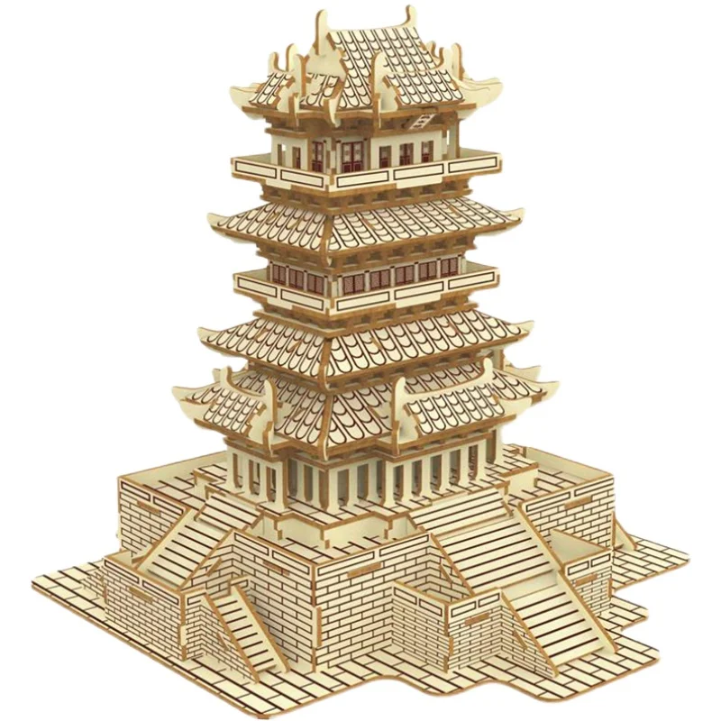 

3D Wooden Puzzle DIY Toy Chinese Guanque Tower Ancient Building Construction Hand Work Girl Boy Birthday Christmas Gift 1pc