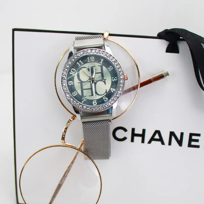 Мужские часы, новинка, Модные кварцевые наручные часы с магнитным сетчатым ремешком, женские часы из нержавеющей стали, reloj hombre