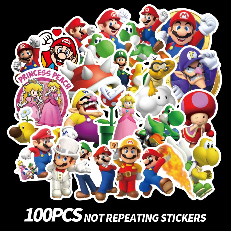 100 шт./упак. Марио граффити водостойкие наклейки Super Mario ветрозащитный водонепроницаемый мотоцикл тележка чехол Стикеры мультфильм Стикеры