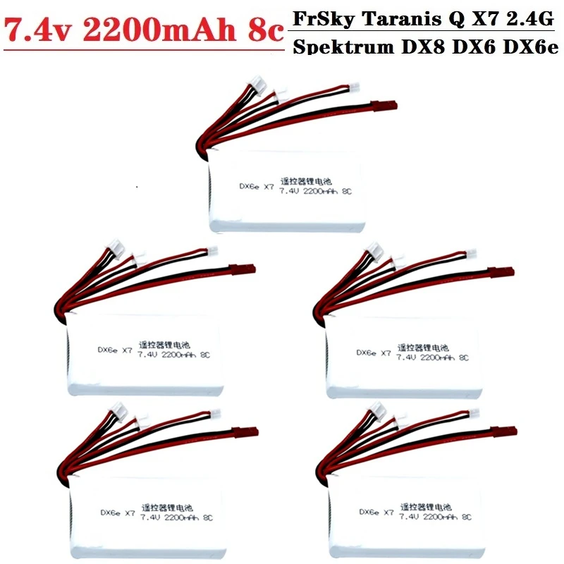 

7.4v For Taranis Q X7 DX6e DX6 DX8 Transmitter Remote Controller Spare Part 2S 7.4V 2200mAh 8C Rechargeable Lipo Battery 2s 5Pcs