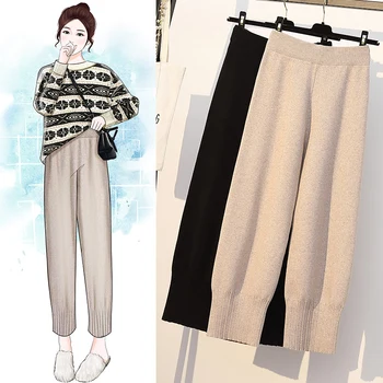 

Women Knit Pants Warm Loose Harem Pants Autumn Winter Thick Knitted Trousers Elastic Waist Plus Size Pants