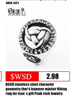 BEIER из нержавеющей стали символ геометрии Тор молот Мьёльнир кольцо викингов для мужчин подарок панк Рок счастливый JewelryBR8-663