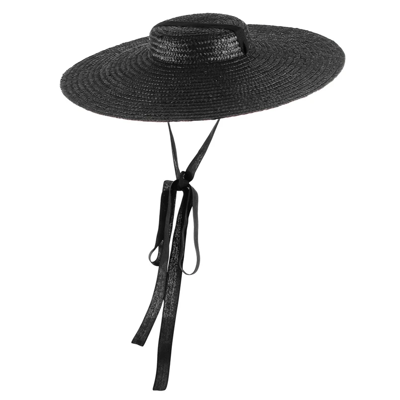 15cm Wide Brim Straw Hat Flat Top Summer Beach Hats For Women