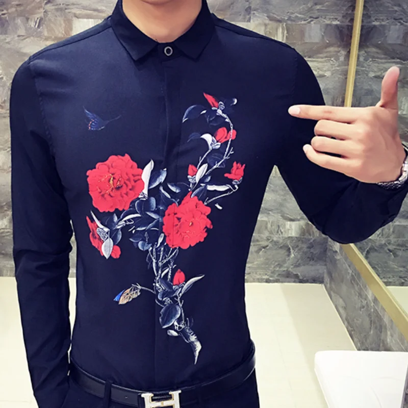 Горячая новинка Мужская рубашка Camisa Masculina с длинным рукавом мужская рубашка из хлопка с принтом Облегающая рубашка Уличная Повседневная рубашка