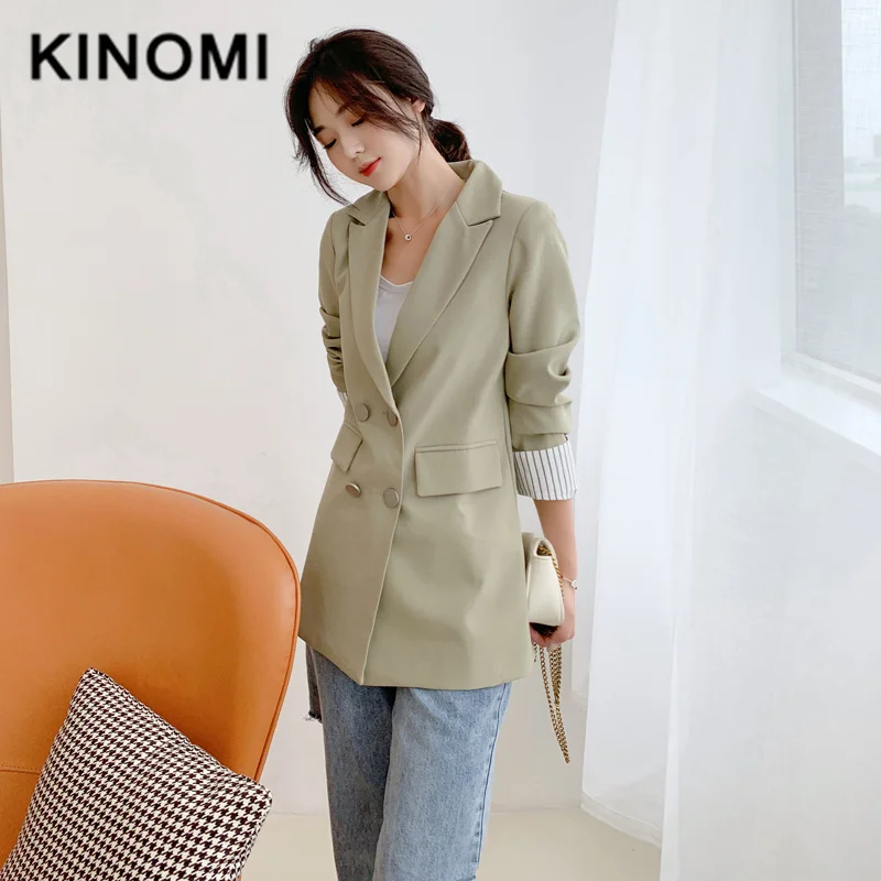 KINOMI повседневные двубортные Женские куртки с зубчатым воротником, Женский блейзер, зимняя женская верхняя одежда, элегантное женское пальто
