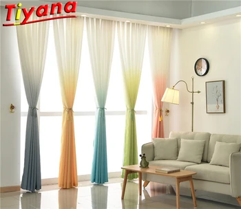 

Yellow Gradient Semi-Blackout Curtains for Living Room White/ Pink Stitching Tulle for Kitchen Balcony Customizable Yarn #VT