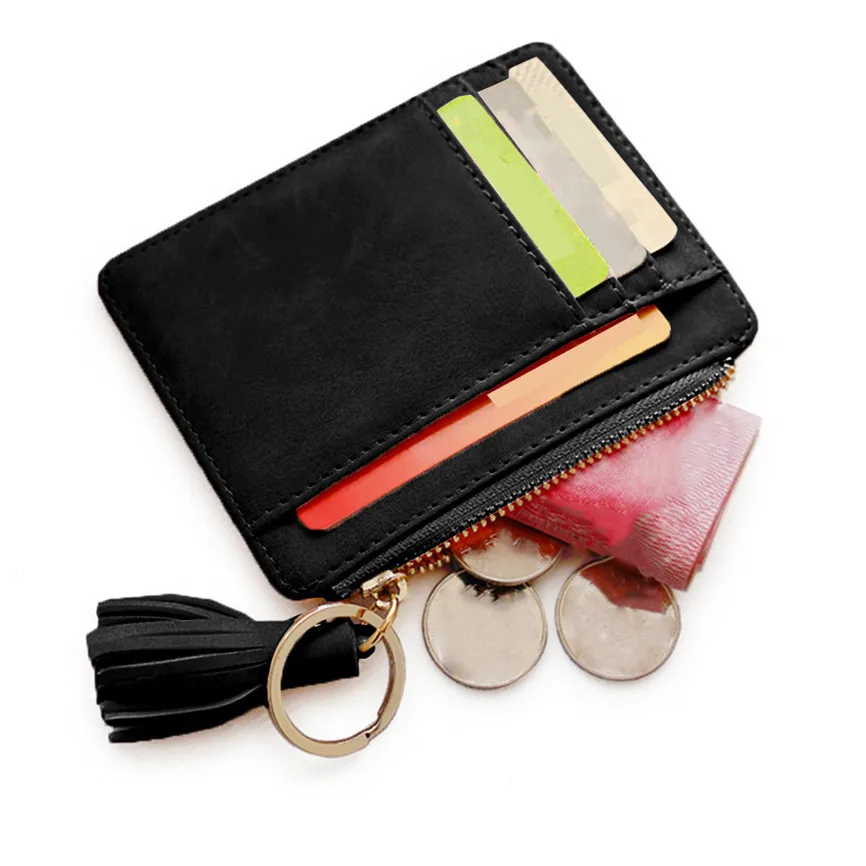 Мини-кошелек, женская кожаная сумка для кредитных карт, с кисточками, кошелек для монет, клатч, много карт, кошелек, прозрачный, для монет, Carteras Mujer A5
