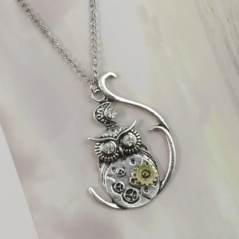 Vintage Steampunk Owl Butterfly Shape Gear Pendant Necklace For Women Men Wedding Antique Silver Necklace Jewelry Gifts