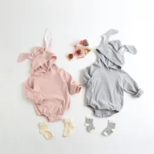 Pelele para bebé niña, mono con capucha de Orejas de conejo de dibujos animados para recién nacido, ropa para niño pequeño