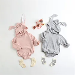 Barboteuse à capuche avec oreilles de lapin pour bébé fille, vêtement pour nouveau né 