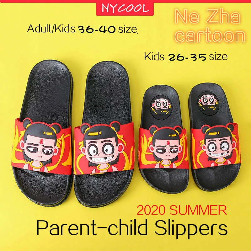 

NYCOOL Nezha Cartoon Slippers Boys Beach Shoes Summer 2020 Kids Sandals Men Parent-child Shoes Home Flip Flops