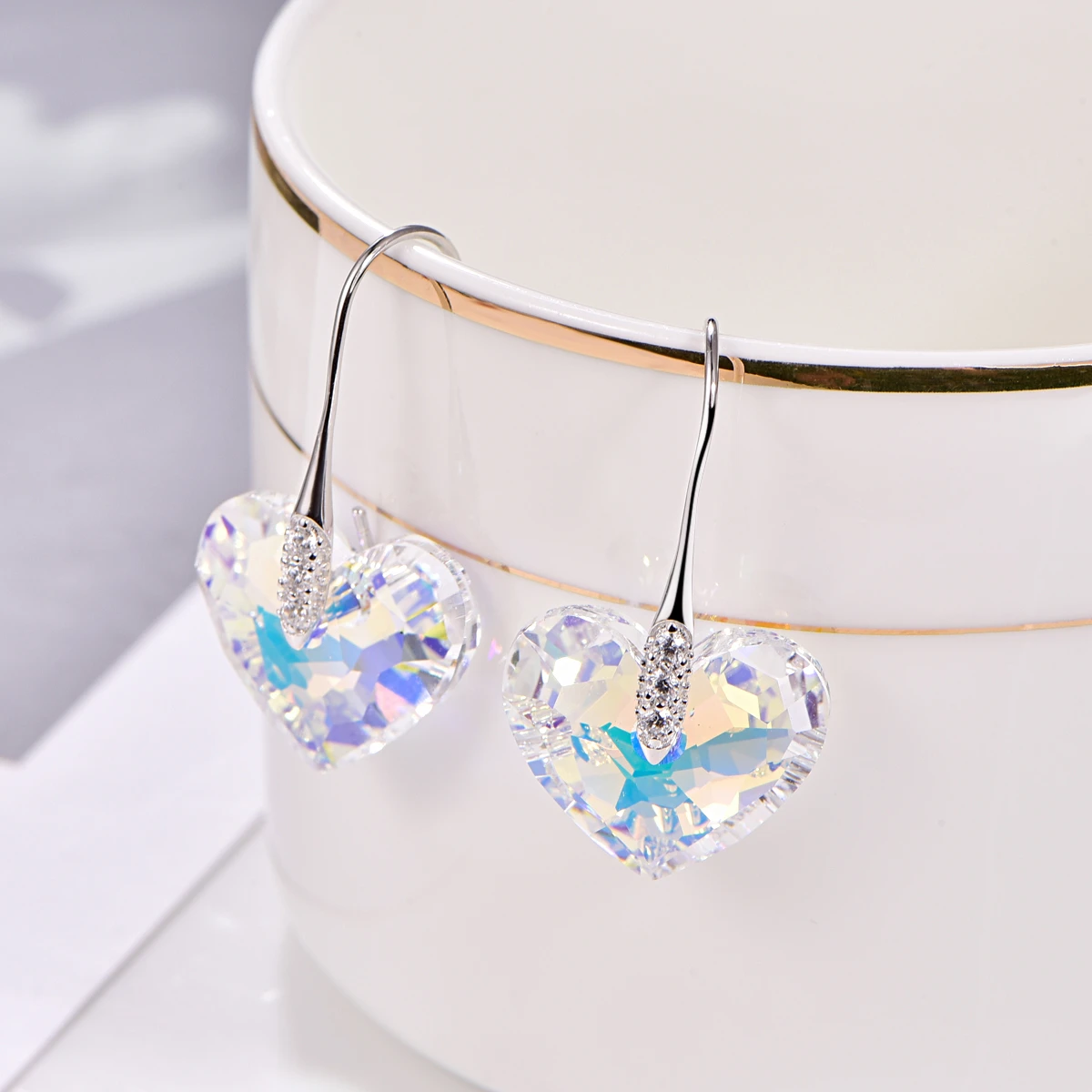 Кристаллы от Swarovski Love подвесное сердечко серьги для женщин Новая мода Стерлинговое Серебро украшения для пирсинга серьги ювелирные изделия подарок для мамы - Окраска металла: Crystal AB