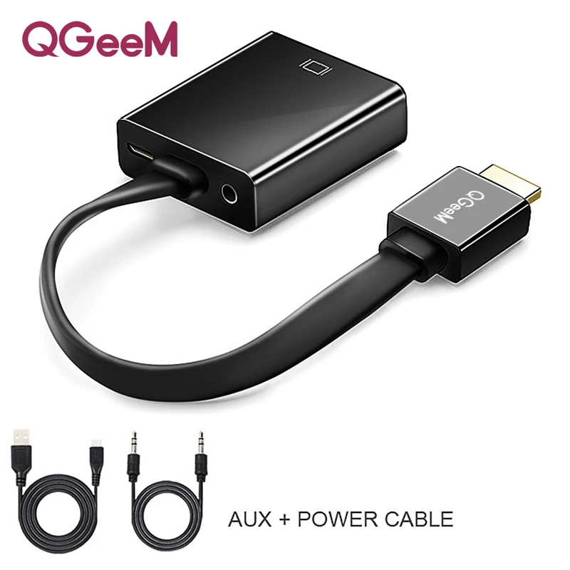 QGeeM HDMI to VGA adapter Digital to Analog Video Audio Converter Cable 1080p for Xbox 360 PS3 PS4 PC Laptop TV Box Projector
