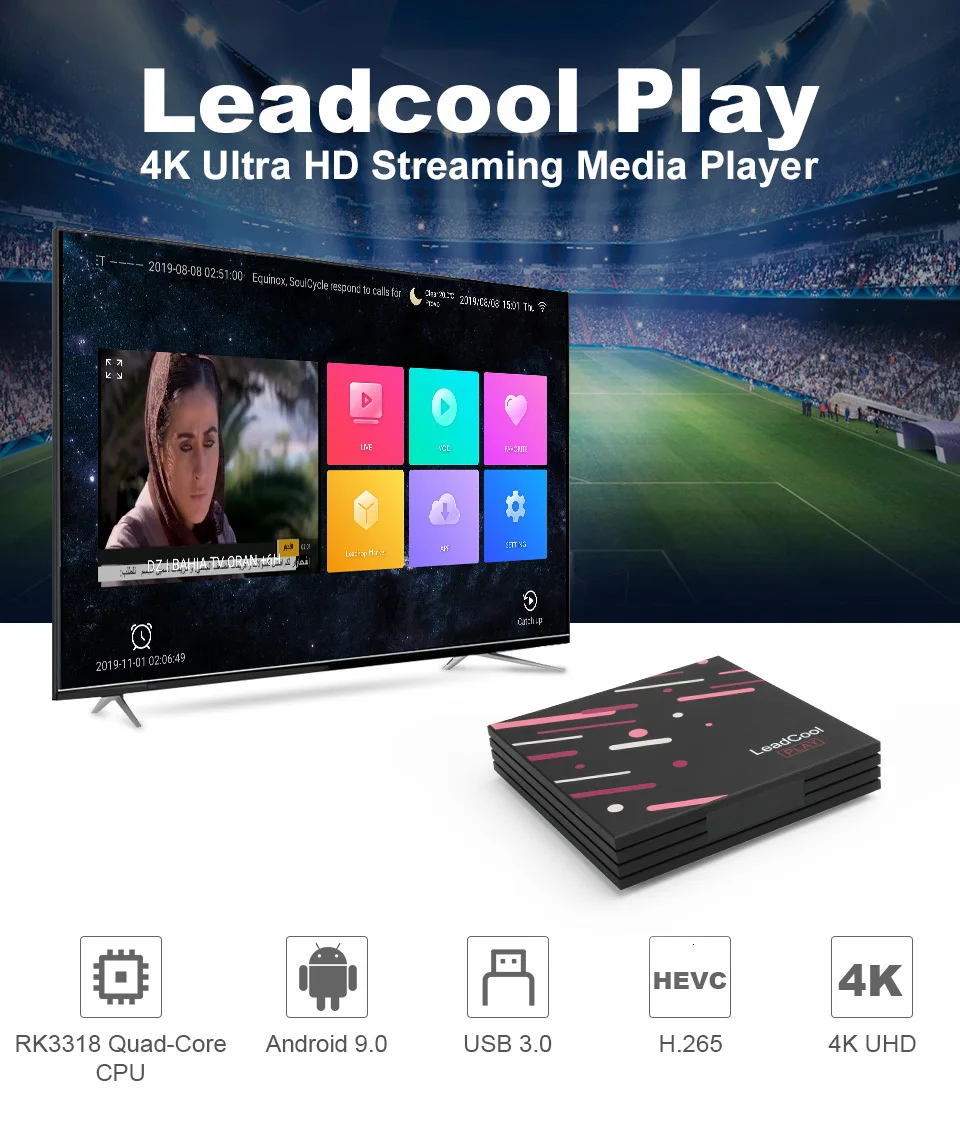 Франция IPTV арабский ящик Leadcool Play Android 9,0 RK3318 4K 1 год IPTV подписка QHDTV IPTV французский арабский IPTV коробка