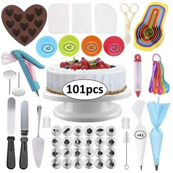 

101Pcs Cake Tools Silicone Kitchen Accessories Icing Piping Cream Pastry Bag Stainless Steel Nozzle Set DIY Cake Decorating Set