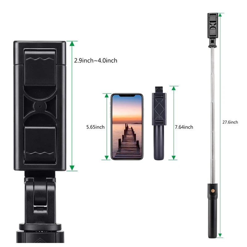 

Bluetooth Extendable Selfie Stick Tripod with Detachable Wireless Remote for iPhone Samsung LHB99