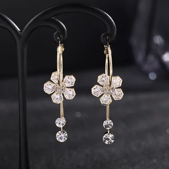 

li yu Ornament South Korea Fashion Exaggeration Elegant Earrings Big Circle Earrings Crystal Flowers Long Zircon Ear Stud Female