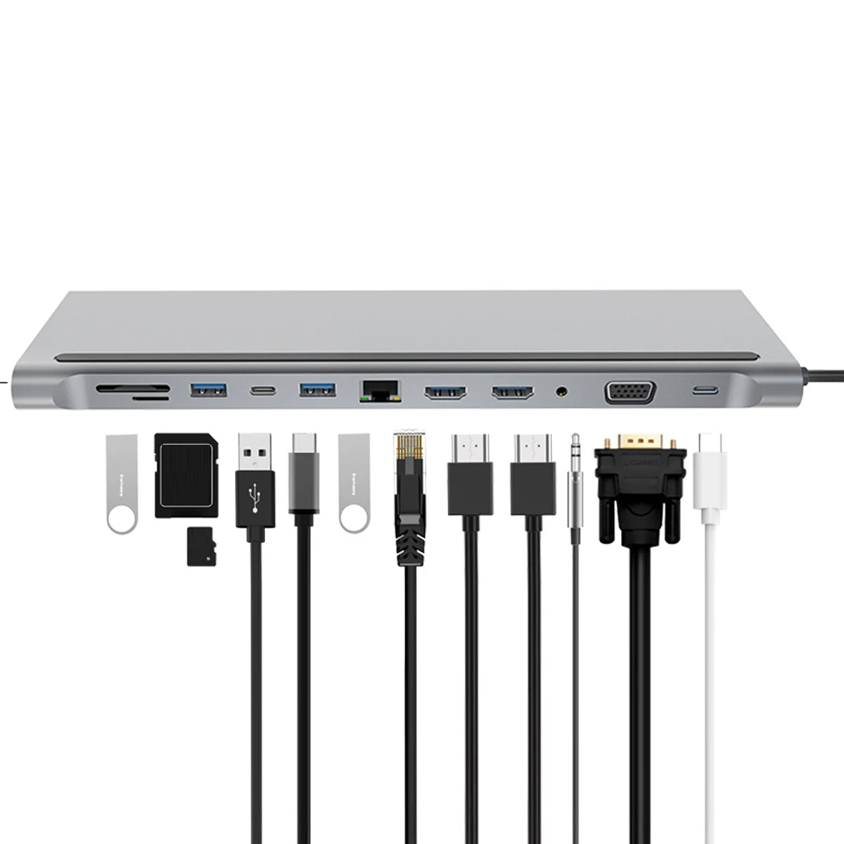 

12 In 1 USB Hub Type-C To USB3.0 4K 1080P HDMI VGA PD RJ45 3.5mm Audio Adapter Aluminum Alloy Type-C Hub For Laptop PC