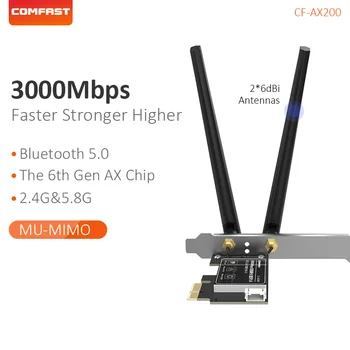 

Comfast Gigabit 2974Mbps Dual Band 2.4&5.8G Intel External 2*6dBi PCIE-X1 Bluetooth5.0 Strong Transmission for Window10 AX200