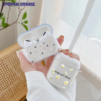 

Love Heart Print Case For Apple Airpods 2/1 Cover Cute Daisy Flower Soft Clear Case For Airpod Earphone Capa For Airpods Pro Box