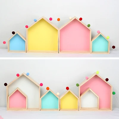 Wall Hanging Decor Wooden House Shelves Home Derocation Storage Shelf Wall Hanging Wall Shelves for Kid Room Children Decorative