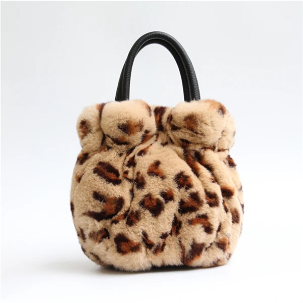 Leopard IANLAN женские сумки на плечо с натуральным кроличьим мехом, леопардовая Сумка-ведро, женские мягкие меховые сумки IL00538 - Цвет: Leopard