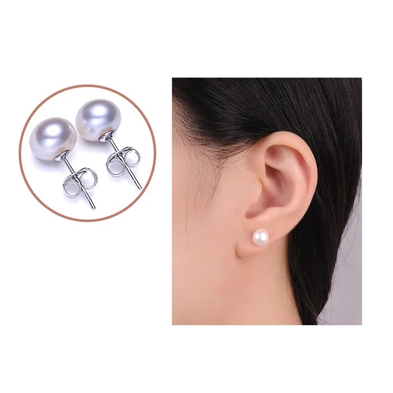 Natural Freshwater Pearl Stud Earrings Real 925 Sterling Silver Earring For Women Jewelry Fashion Gift - Image 6