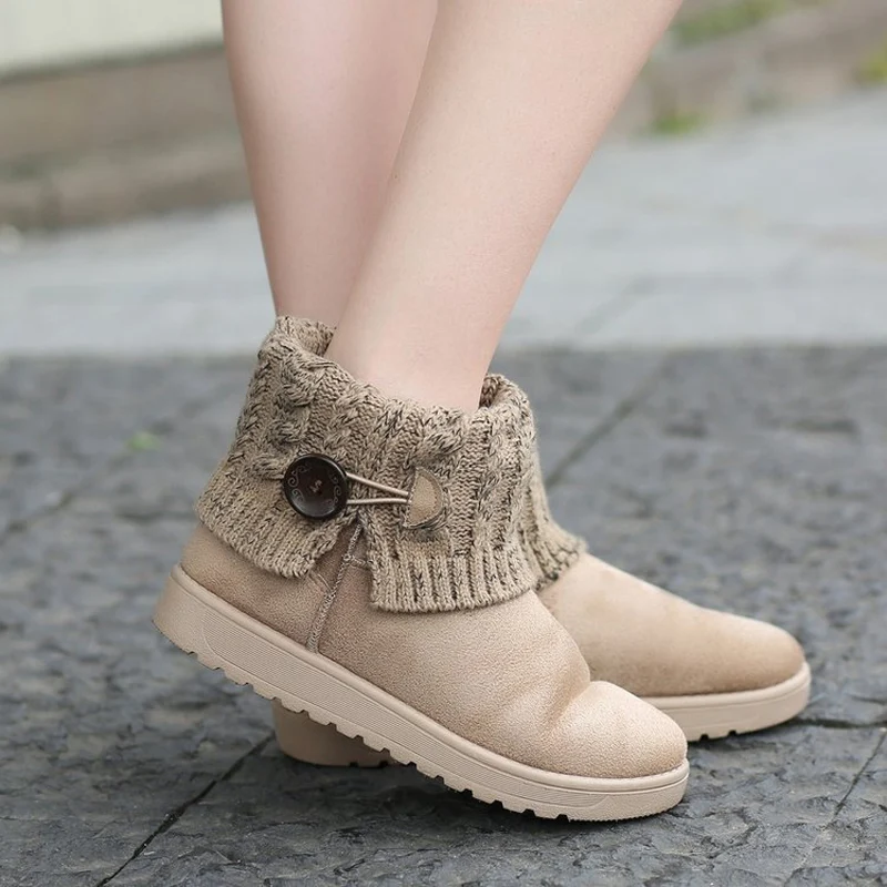 E TOY WORD ankle flat booties Woman Winter Snow Boots Warm Wool Cotton Shoes Slip-On round toe Women Shoes Thick Cotton Boots