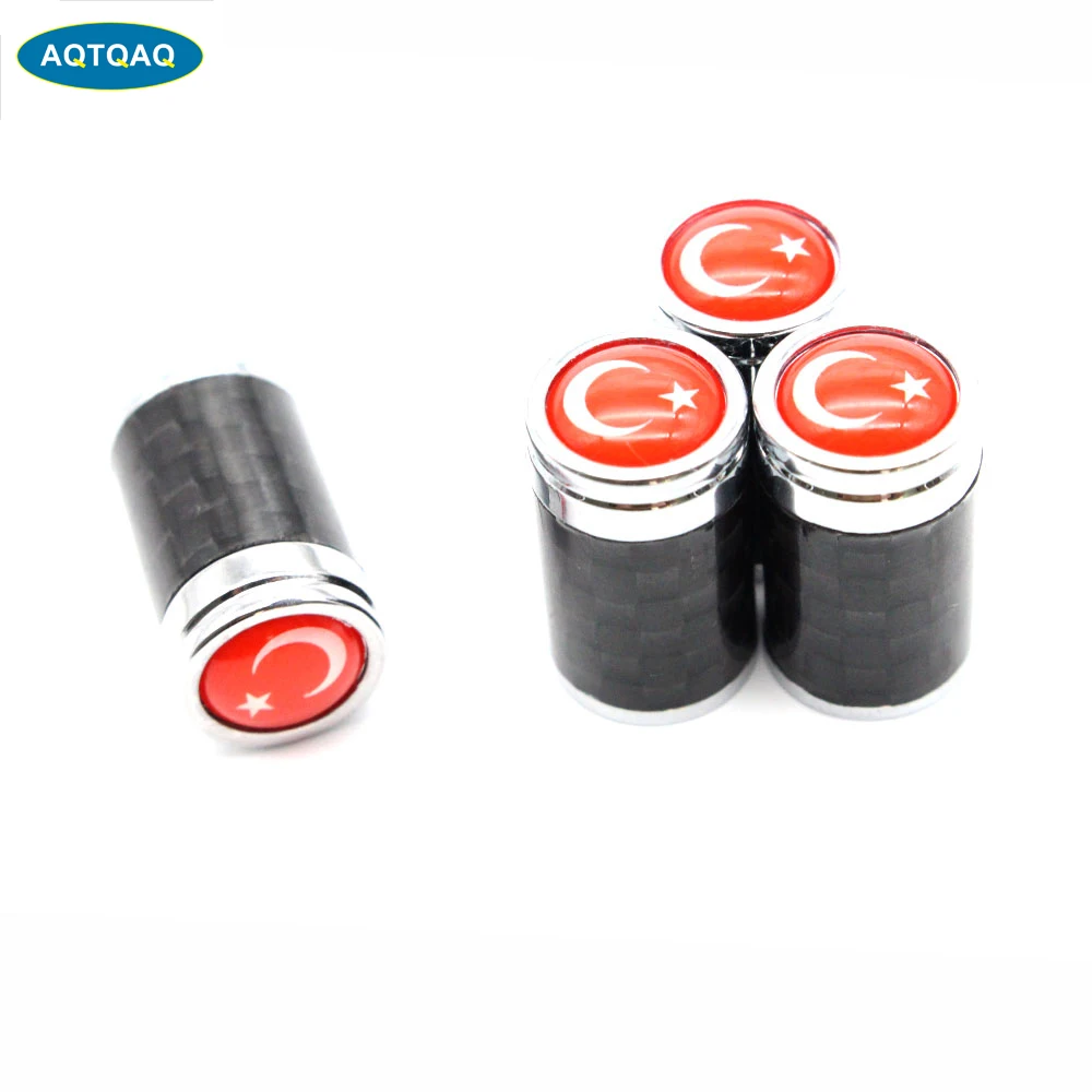 4 Pcs/Set Copper + Carbon Fiber Turkey flag Style Tire Valve Stem Cap Wheel Air Caps for Auto Cars | Автомобили и мотоциклы