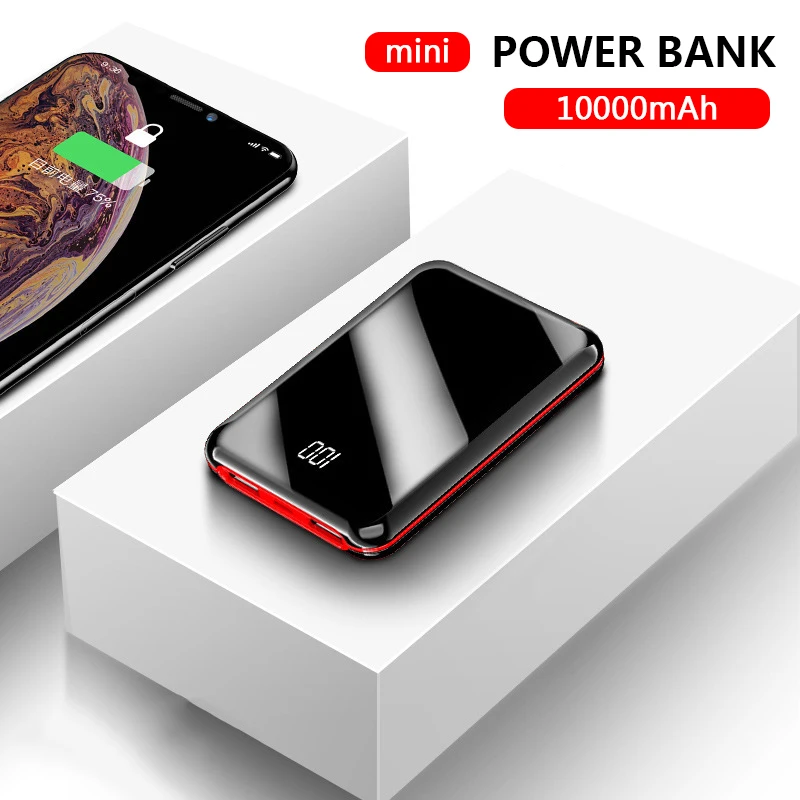 Внешний мини аккумулятор 10000 мАч портативная зарядка для iPhone 8 x Xiaomi Mi внешний
