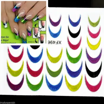 

5pcs/lot Coloured Nail Art Decal Stickers French Tips Guides Sticker DIY Stencil Manicure Tools